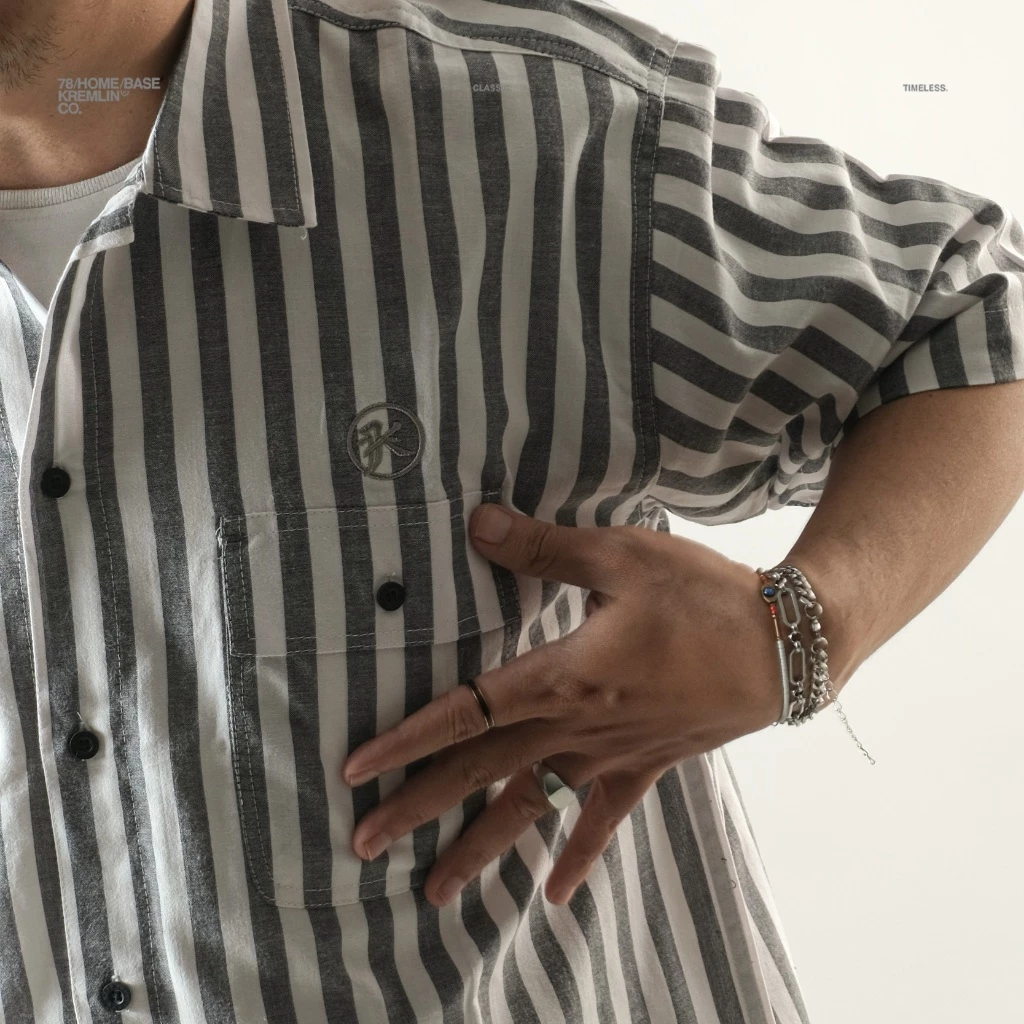 KREMLIN Grey Pinstripe Boxy Oversized Shirt - Iguro image 5