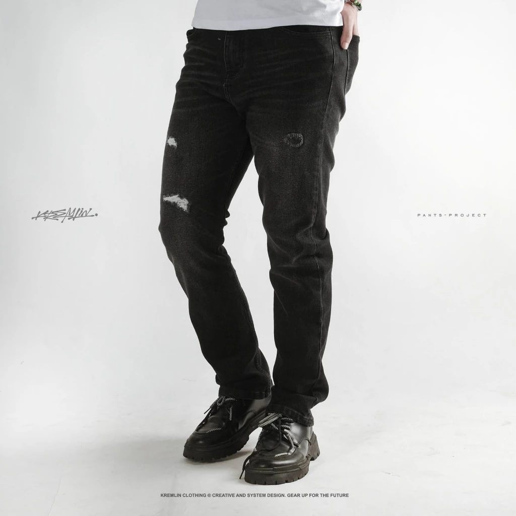 KREMLIN Slim Fit Ripped Denim Jeans - Ash Black (Sendai) image 7