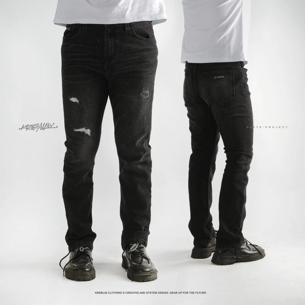 KREMLIN Slim Fit Ripped Denim Jeans - Ash Black (Sendai) image 8