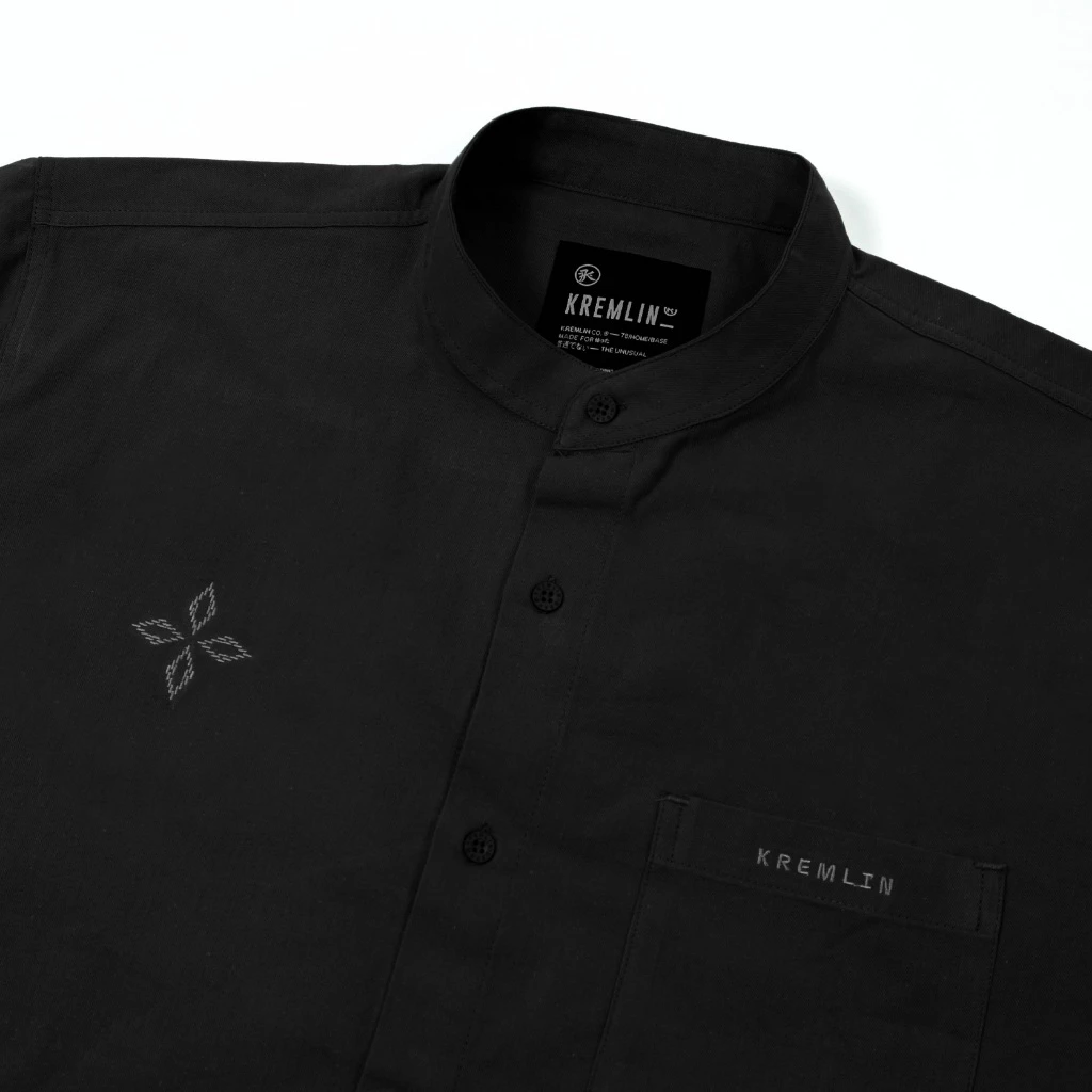 KREMLIN Short Sleeve Mandarin Collar Shirt Oversized - JUON | Black image 3