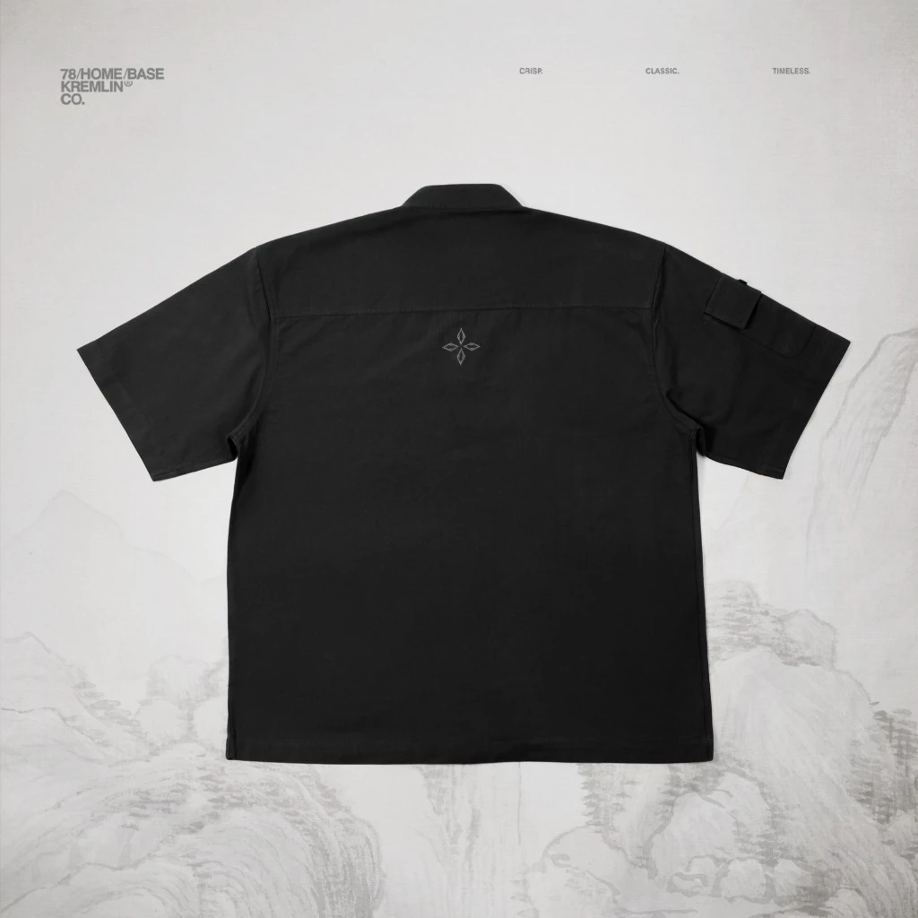 KREMLIN Short Sleeve Mandarin Collar Shirt Oversized - JUON | Black image 2