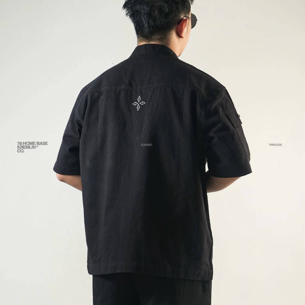 KREMLIN Short Sleeve Mandarin Collar Shirt Oversized - JUON | Black image 5