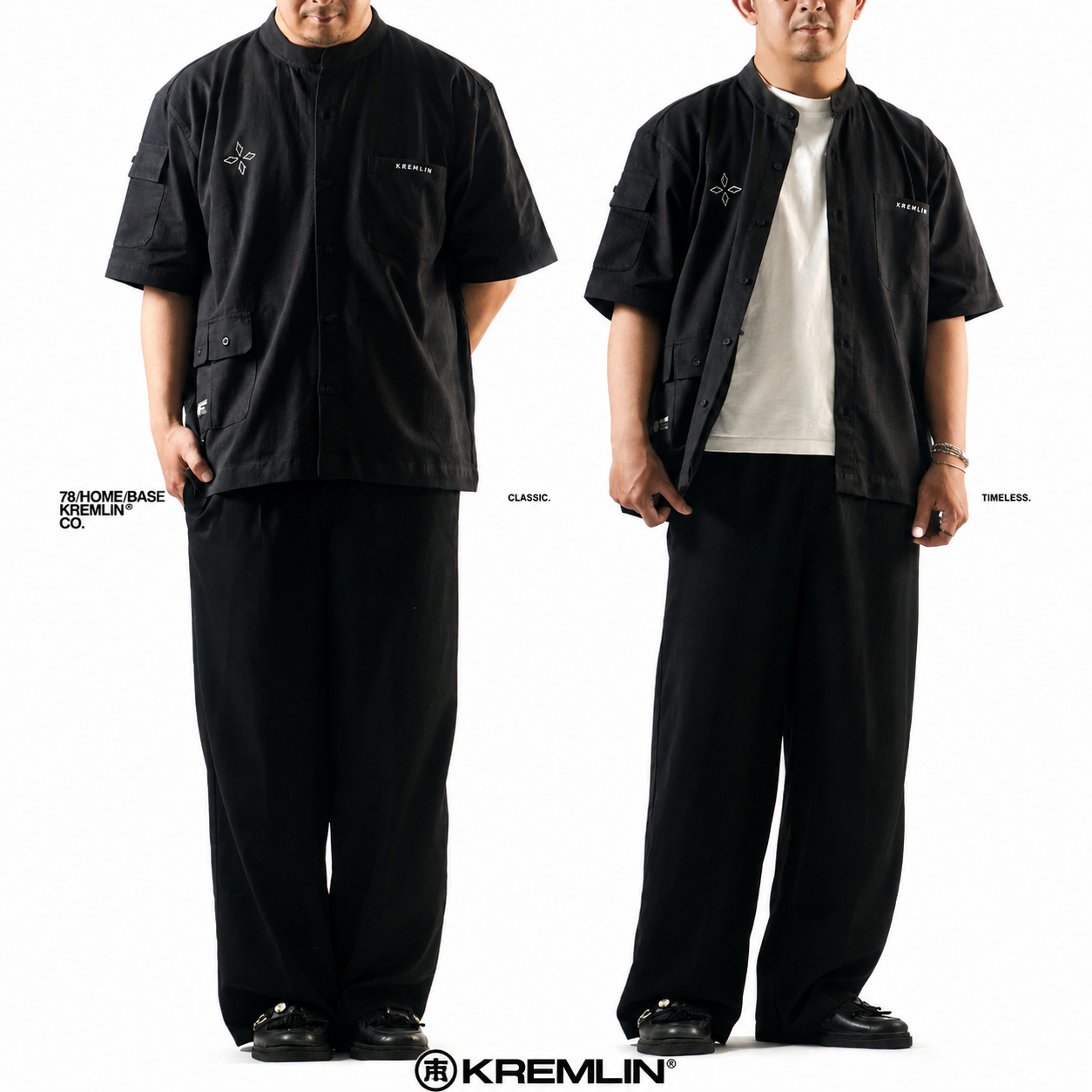 KREMLIN Short Sleeve Mandarin Collar Shirt Oversized - JUON | Black image 7