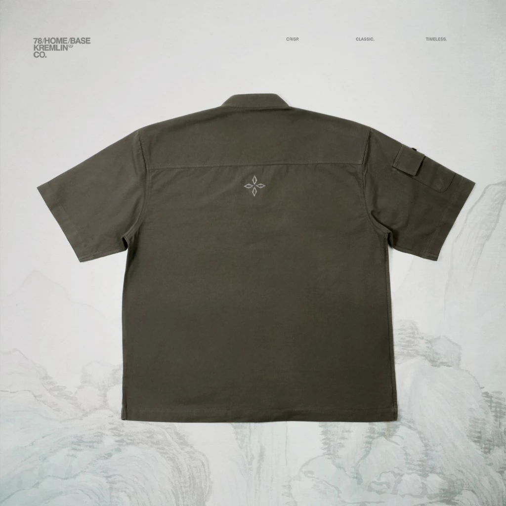 KREMLIN Short Sleeve Mandarin Collar Shirt Oversized - JUON | Olive image 2