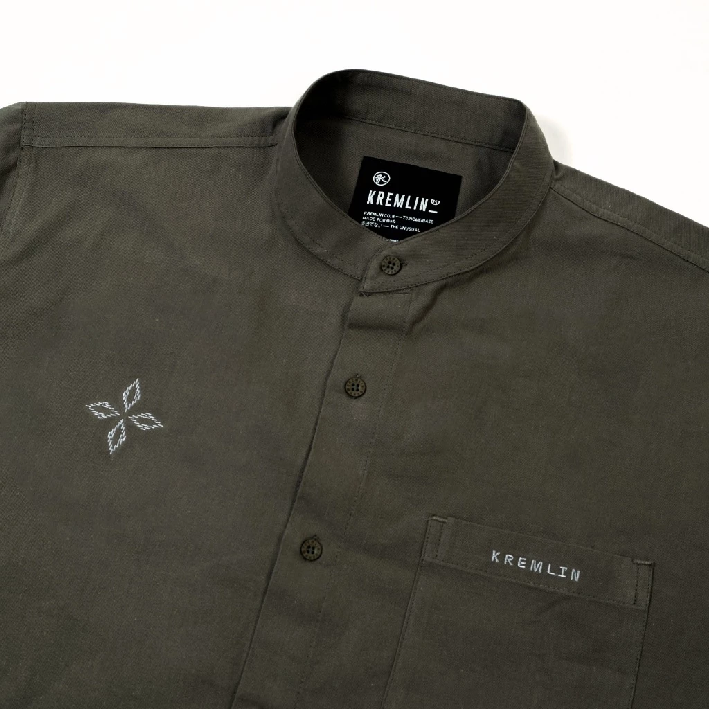 KREMLIN Short Sleeve Mandarin Collar Shirt Oversized - JUON | Olive image 3