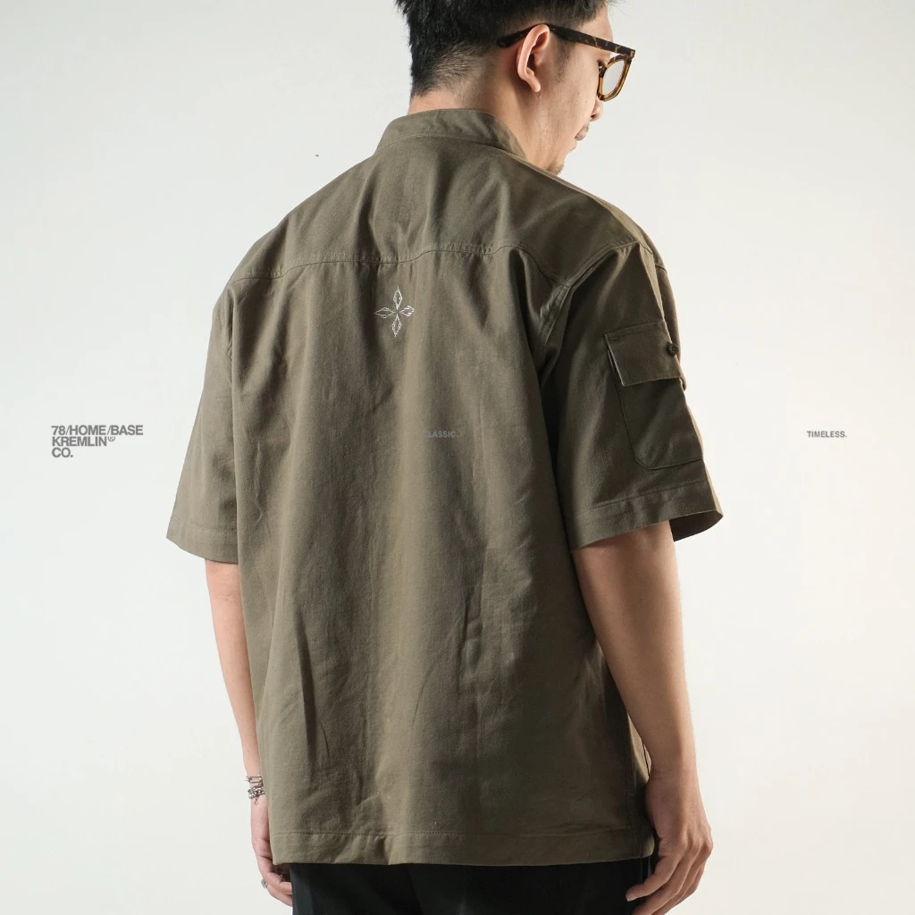 KREMLIN Short Sleeve Mandarin Collar Shirt Oversized - JUON | Olive image 6