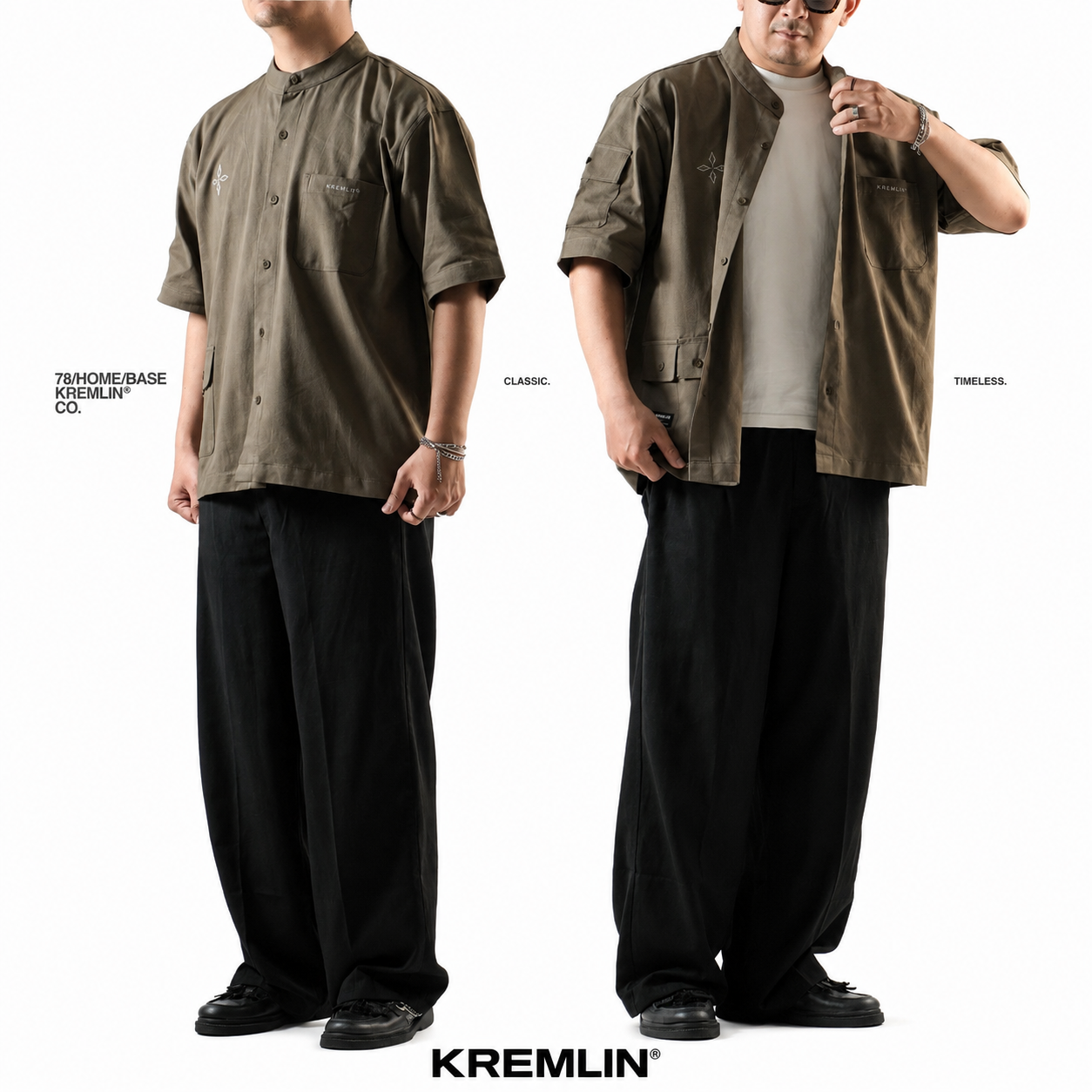 KREMLIN Short Sleeve Mandarin Collar Shirt Oversized - JUON | Olive image 7