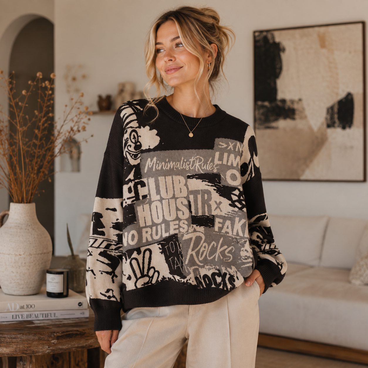 Women’s Knit Sweater Streetwear Pullover Korean Style Graphic Knitwear Casual Crewneck Sweater image 3