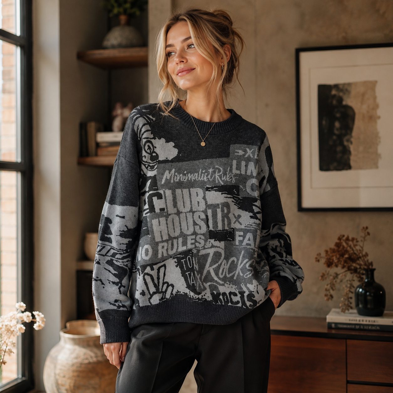 Women’s Knit Sweater Streetwear Pullover Korean Style Graphic Knitwear Casual Crewneck Sweater image 5