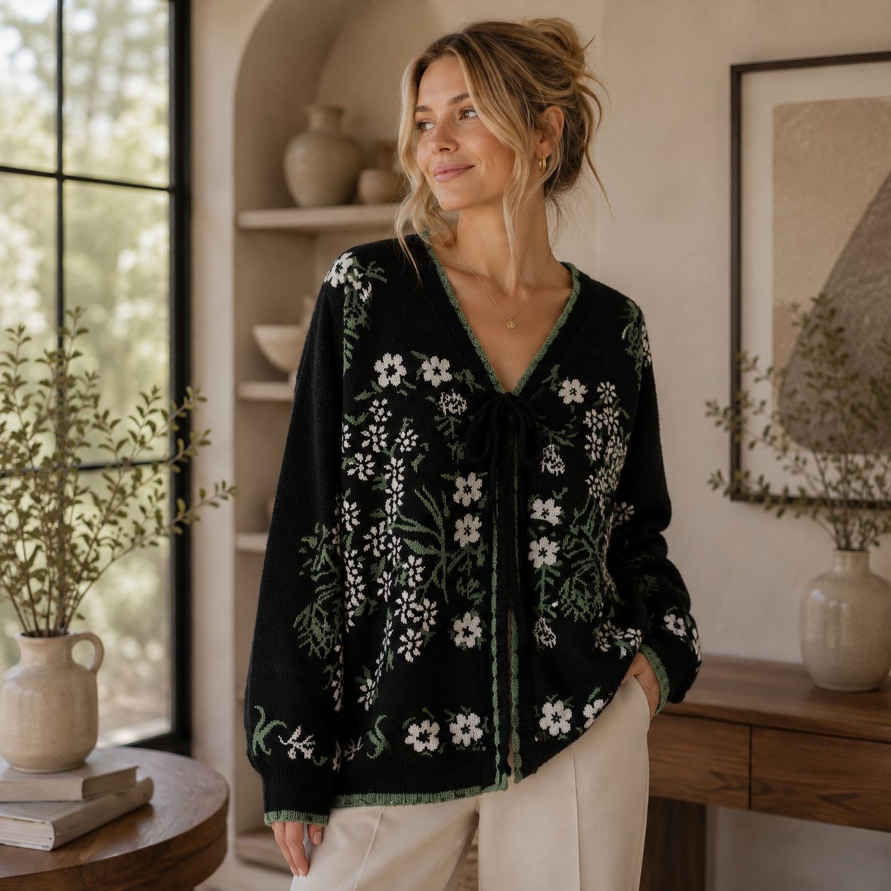 Floral Knit Cardigan for Women | Korean Style Flower Cardigan | Chunky Knit Sweater | Premium Cozy Knitwear image 2